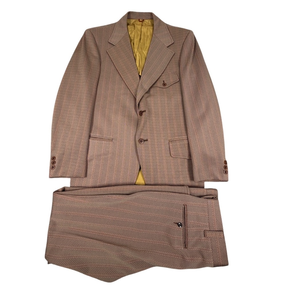 Towncraft Penneys 1960s Suit Men Brown Striped Vintage 2 Piece Suit 40R 34X33